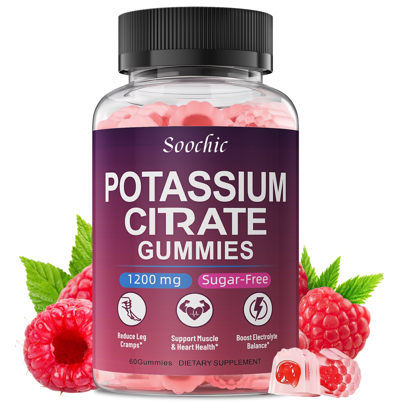 Potassium Citrate Gummies 1200mg for Men & Women – Leg Cramp Relief – 60 Ct
